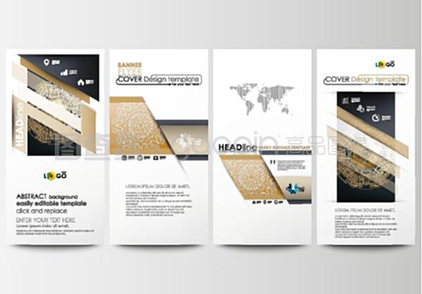 傳單集,現代條幅。商業模板。封面設計模板,易于編輯,抽象平面布局。金色技術背景,連接點和線的連接結構,科學矢量。